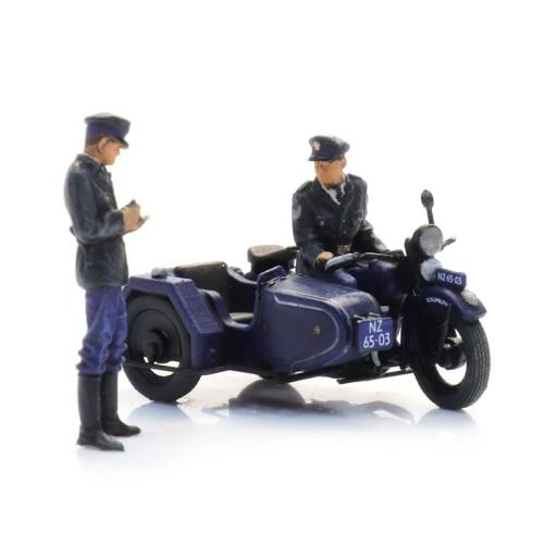 Artitec H0 10.422 Rijkspolitie motor met zijspan + 2 figuren bouwpakket uit resin, ongeverfd - Modeltreinshop