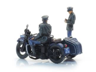 Artitec H0 10.422 Rijkspolitie motor met zijspan + 2 figuren bouwpakket uit resin, ongeverfd - Modeltreinshop