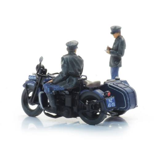 Artitec H0 10.422 Rijkspolitie motor met zijspan + 2 figuren bouwpakket uit resin, ongeverfd - Modeltreinshop