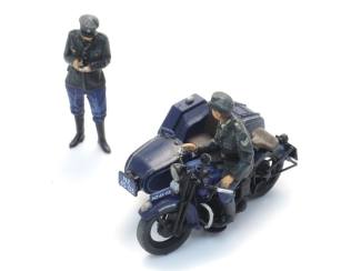 Artitec H0 10.422 Rijkspolitie motor met zijspan + 2 figuren bouwpakket uit resin, ongeverfd - Modeltreinshop