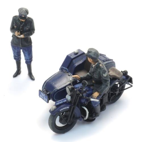 Artitec H0 10.422 Rijkspolitie motor met zijspan + 2 figuren bouwpakket uit resin, ongeverfd - Modeltreinshop