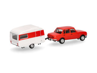 Herpa H0 028585 Wartburg 353 `82 & Qek-Junior caravan - Modeltreinshop