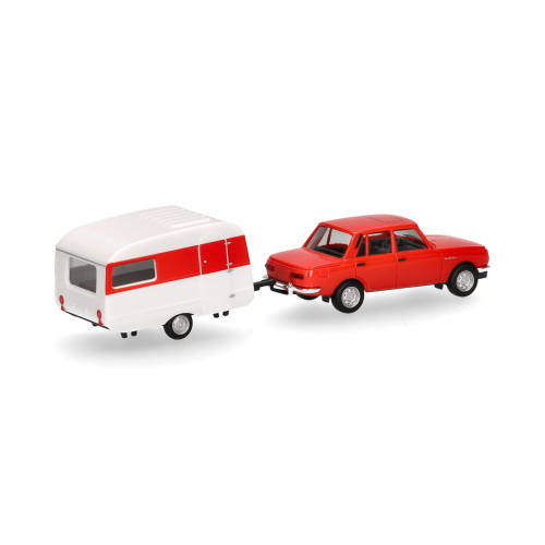 Herpa H0 028585 Wartburg 353 `82 & Qek-Junior caravan - Modeltreinshop