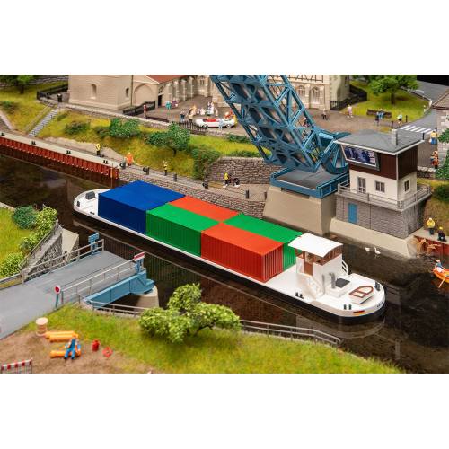 Faller HO 131013 - Riviervrachtschip met containers - Modeltreinshop