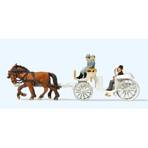 Preiser H0 30496 Trouwerij in open paarden koets - Modeltreinshop