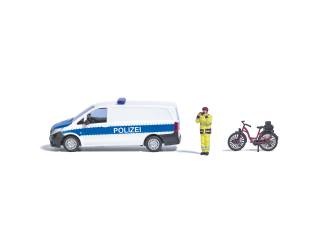 Busch H0 79801 Parkeerwachter met fiets en Politie auto - Modeltreinshop