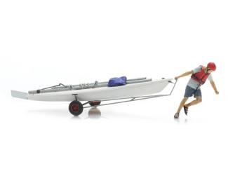 Artitec H0 387.595 Zeilboot Laser op aanhanger + figuur - Modeltreinshop