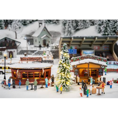 Faller HO 134006 2 Kerstmarktkraampjes met verlichte kerstboom - Modeltreinshop