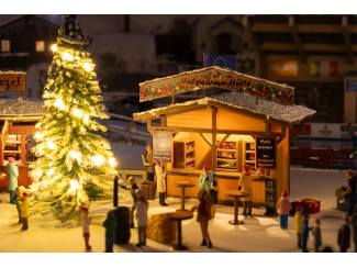 Faller HO 134006 2 Kerstmarktkraampjes met verlichte kerstboom - Modeltreinshop