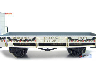 Marklin H0 48404 Lagenboord wagen beladen met een blauwe slee, de kerstman en twee rendieren. - Modeltreinshop